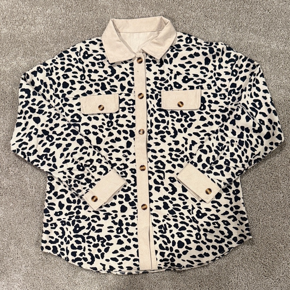 Cream & Black Leopard Print Button up shacket